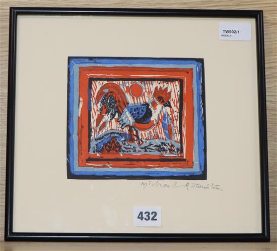Michael Rothenstein RA (1908-1993), Cockerel, coloured lithograph, signed in pencil and numbered 14/75, 14 x 16cm